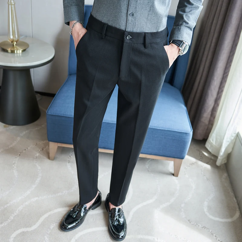 

Autumn Winter Woolen Trousers Men Slim Fit Business Dress Pants Male Casual Office Social Suit Pants Costume A128