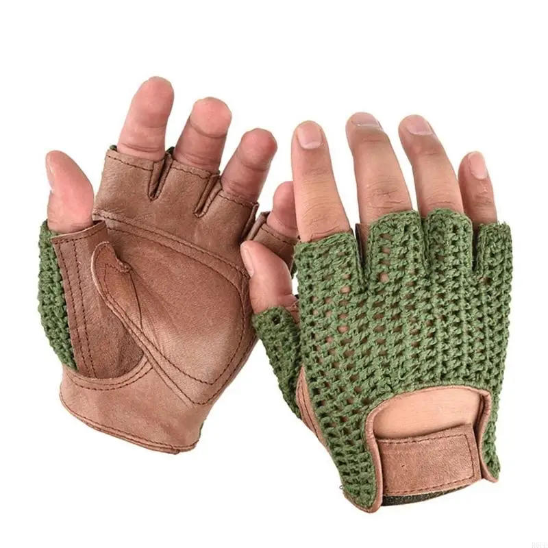 R6FE 2pack Durability Men's Mittens Half Finger Wools Leather Gloves Outdoor Sports for Gym, Motorcycle Cycling, and Outdoors 3