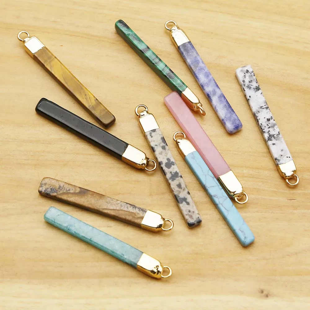 Natural Stone Crystal Agate Geometric Figure Long Gold Plated Pendant Necklace Charm Earrings Jewelry Accessories Wholesale 8Pcs