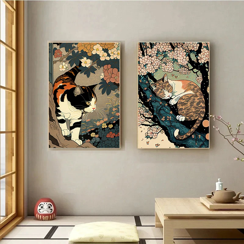 Vintage Japanese Ukiyo-e Style Sleeping Cat Posters Prints Animal ...