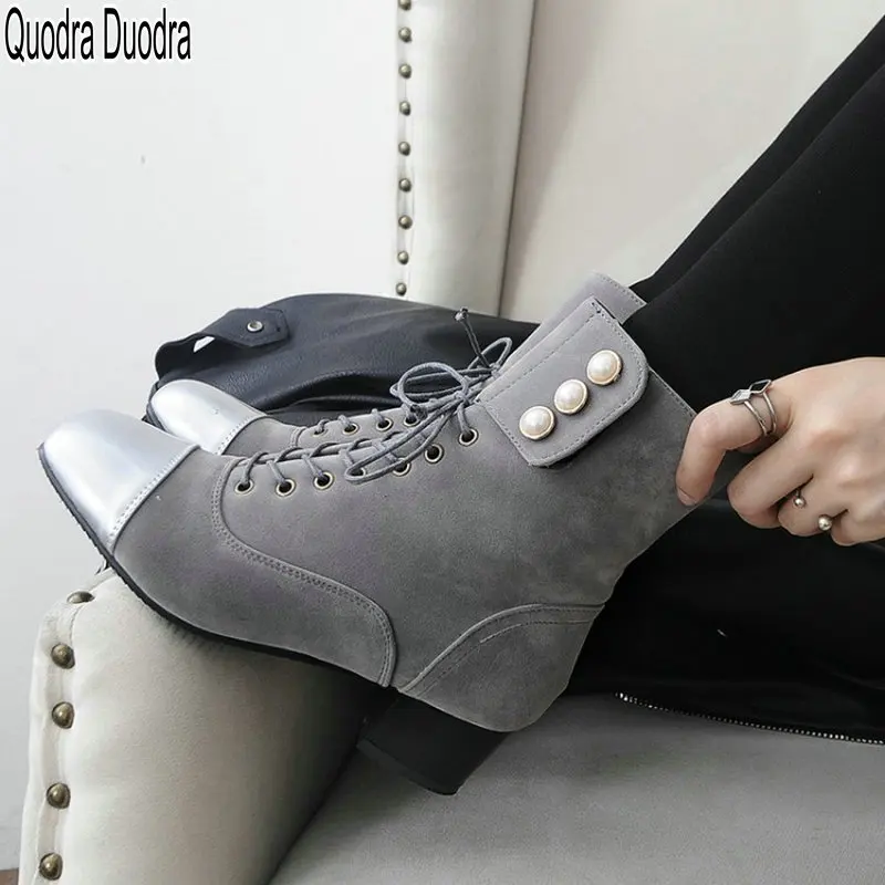 

Ankle Boots New Women Shoes Thick High Heels Winter Slippers Square Toe Fashion Cross-tied Lace-up Plus Size 47 Chunky Lady