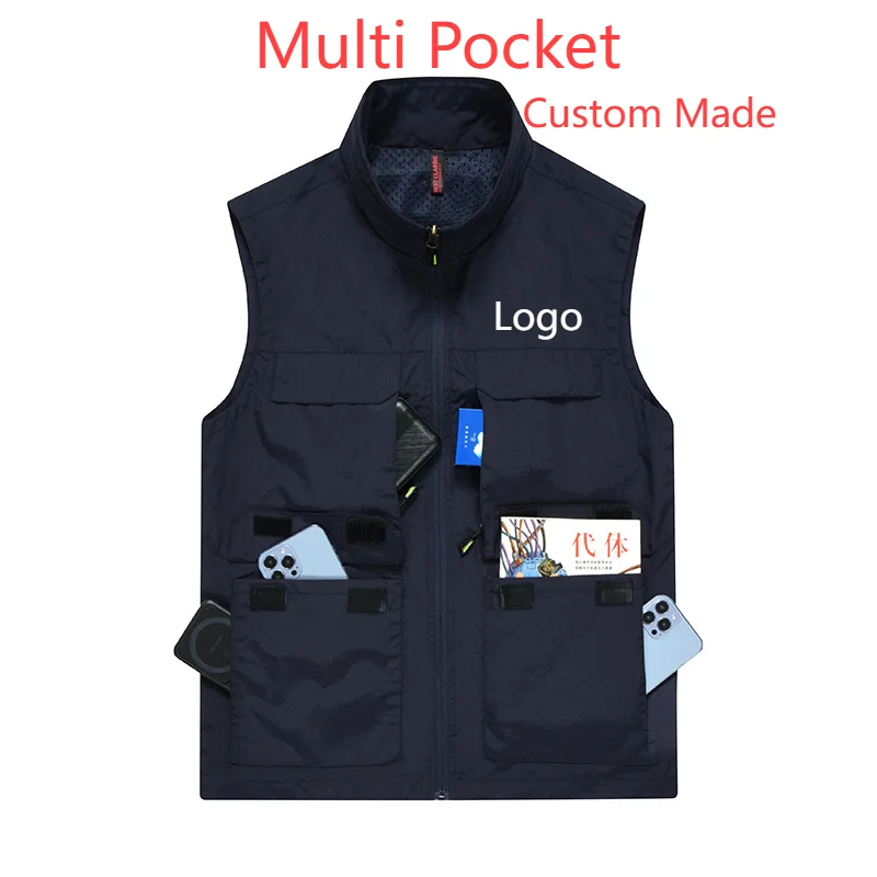 Large Size Men's Vest Windbreaker Man Sports Work Fishing Clothing Multi Pocket Hunting Sleeveless Jacket Tactical Climbing Coat
