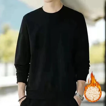 남성용 긴팔 크루넥 플리스 안감 풀오버 재킷, 운동 스포츠 맨투맨, 따뜻한 단색 후드
