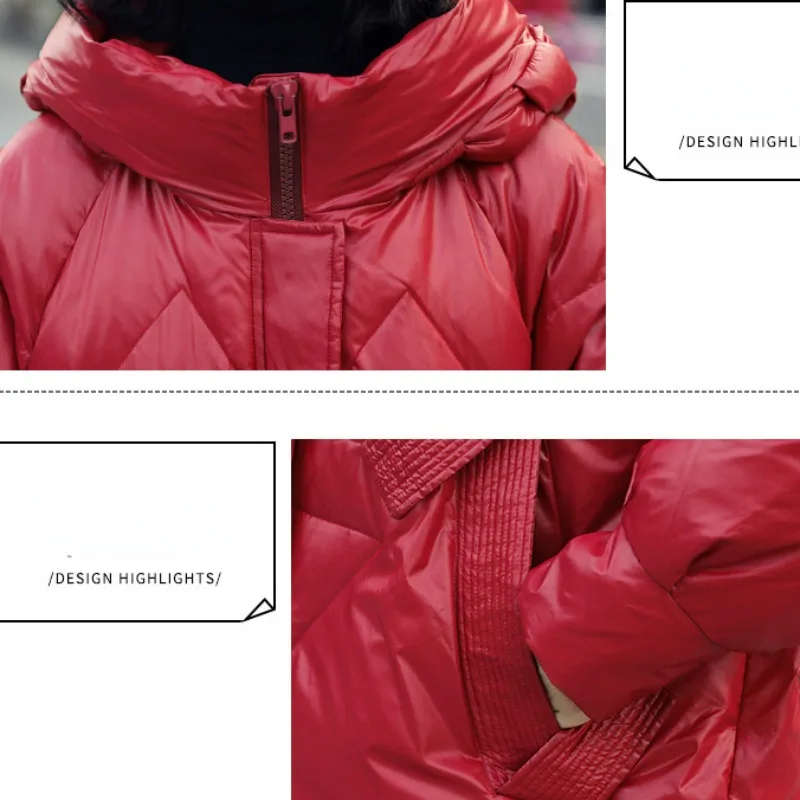 Women Down Jacket Winter Coat Female Loose White Duck Down Parkas Warm Thick Outwear Mid Length Version Hooded Overcoat 2023 New