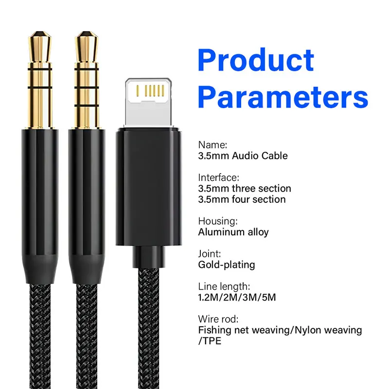 Gold Plated AUX Cable - Premium Lightning to 3.5mm Audio Adapter