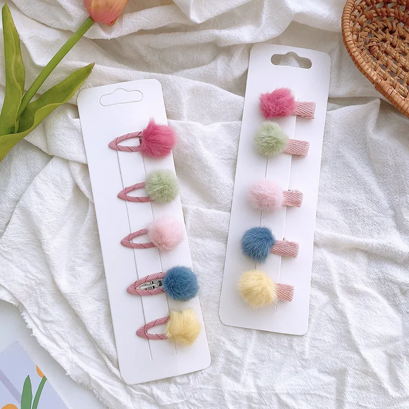 5pcs/set Children Mini Hair Clips Baby Cute Kawaii Hair Clips Plush Ball Kids Fur Ball Girls Hairpins BB Barrettes Accessories