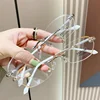 Diamond Cutting Rimless Ladies Myopia Glasses Anti Blue Light Minus Eyeglasses Finished Prescription Near Sight Eyewear Diopter 3