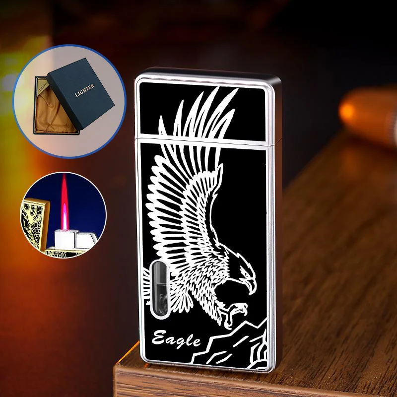 Butane Gas Lighter Cigarette Lighter Xiaomi Metal Lighter Windproof And Waterproof Lighter Relief Pattern Red Flame Direct Sale Cigar Men's Smoke Accessories