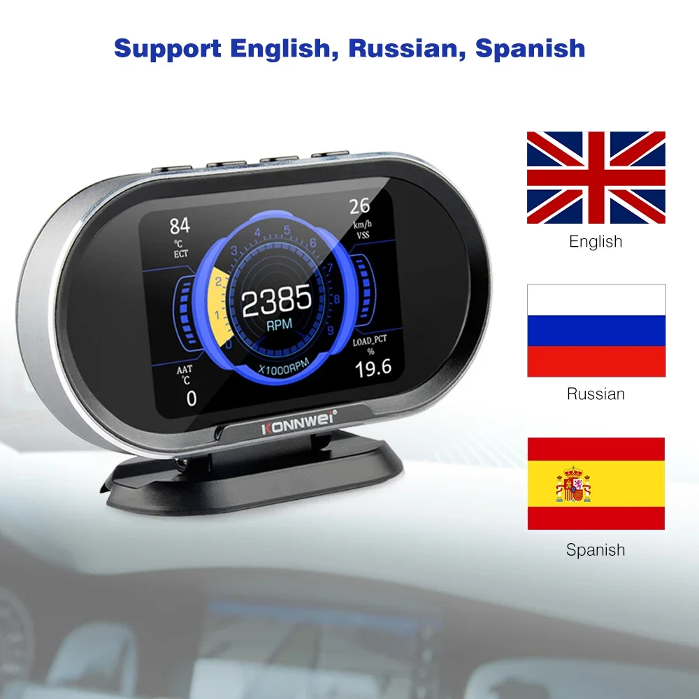 2025 KONNWEI KW206 OBD2 Scanner Car Digital On-Board Computer LCD Display Fuel Consumption Water Temperature Gauge Speedometer 5