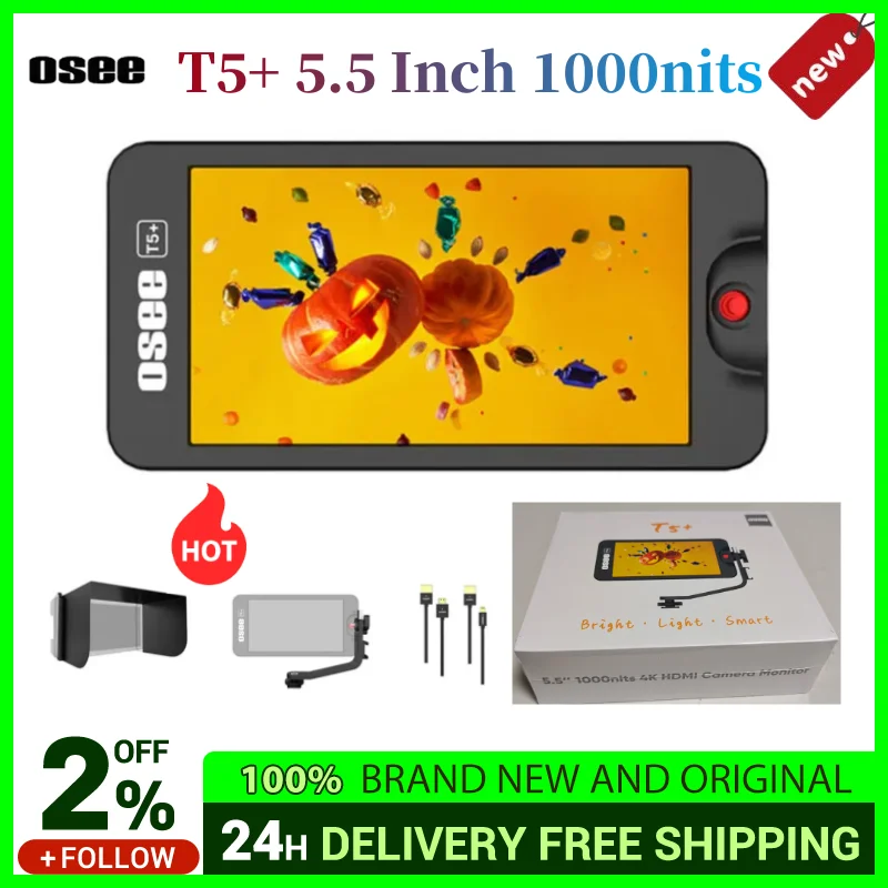 Osee T5+ 5.5 Inch 1000nits 4K HDMI-compatible DSLR Camera Field Monitor with 3D LUT HDR Wide Color Gamut Video Monitor