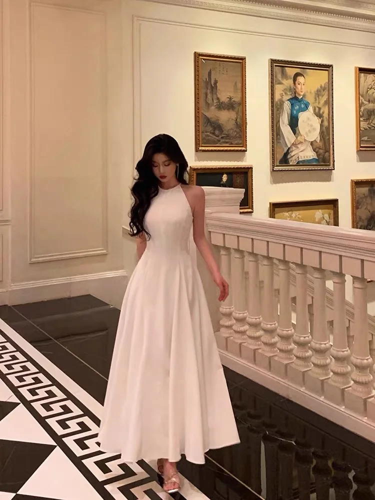 France Vintage Evening Party Long Dresses for Women Solid Sleeveless A-line Princess Wedding Prom Robe New Spring Vestido Mujer