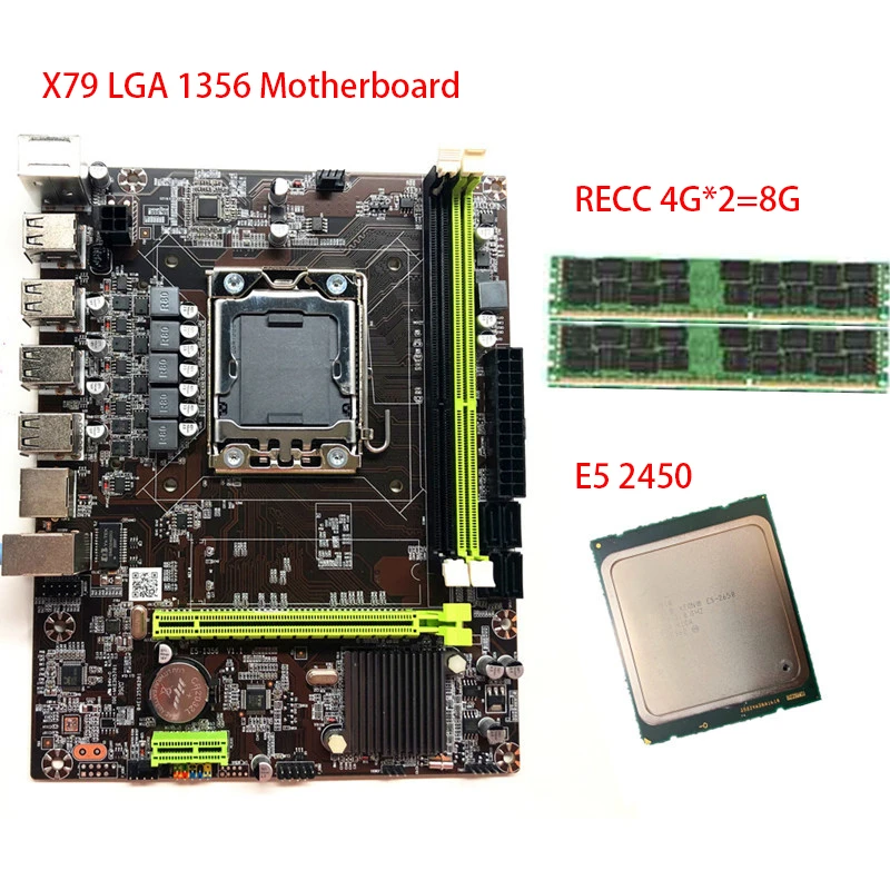 X79 Motherboard LGA 1356 Set + E5 2450 Cpu 8GB +2*4GB DDR3 RECC Memory ...