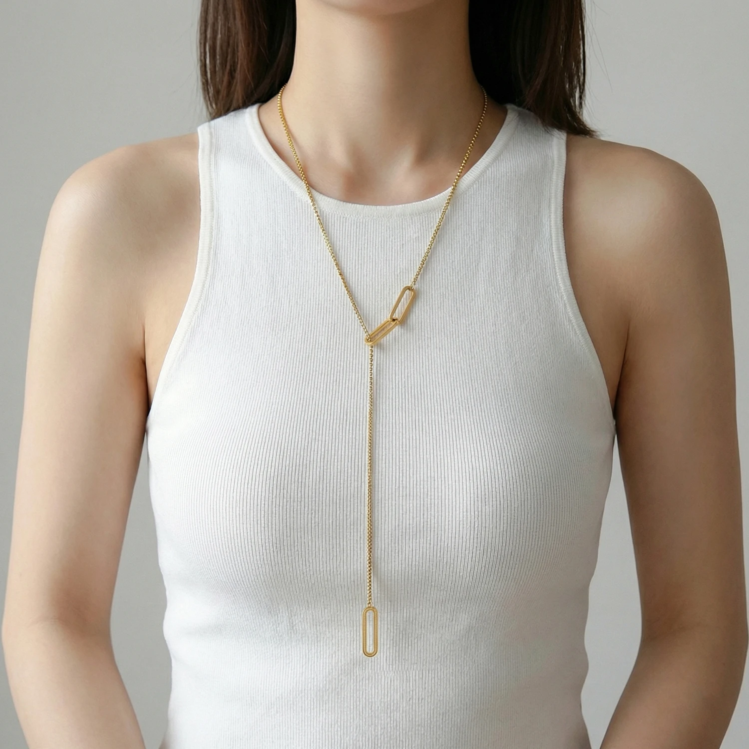 Elegant 18K Gold Plated Long Necklace with Delicate Pendant - Hypoallergenic Stainless Steel Chain