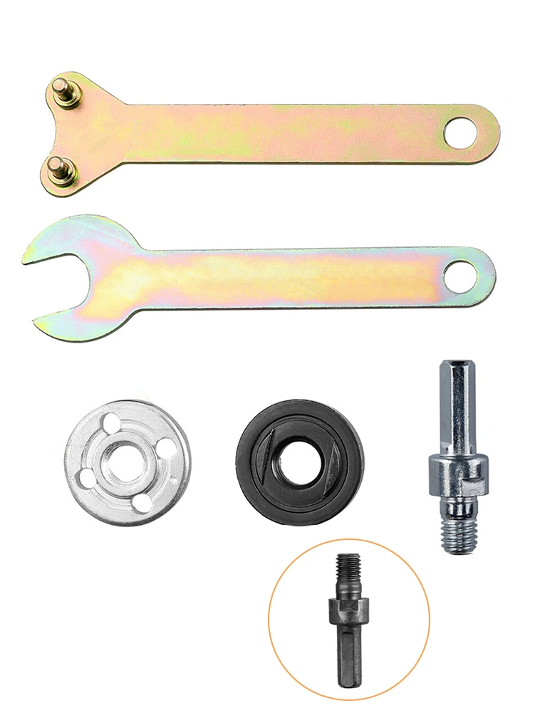 

5Pcs Set Electric Drill Angle Grinder Connecting Rod For Cutting Disc Polishing Wheel Adapter 2 Wrench 2 Lock Nut Accessories