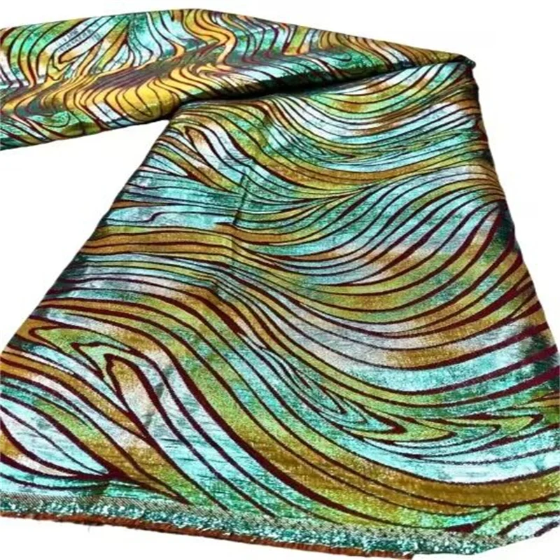 

Latest African Tulle Lace Fabric Multicolor Satin Nigerian Brocade Gilding Jacquard Lace Fabric For Women Wedding Party Dress