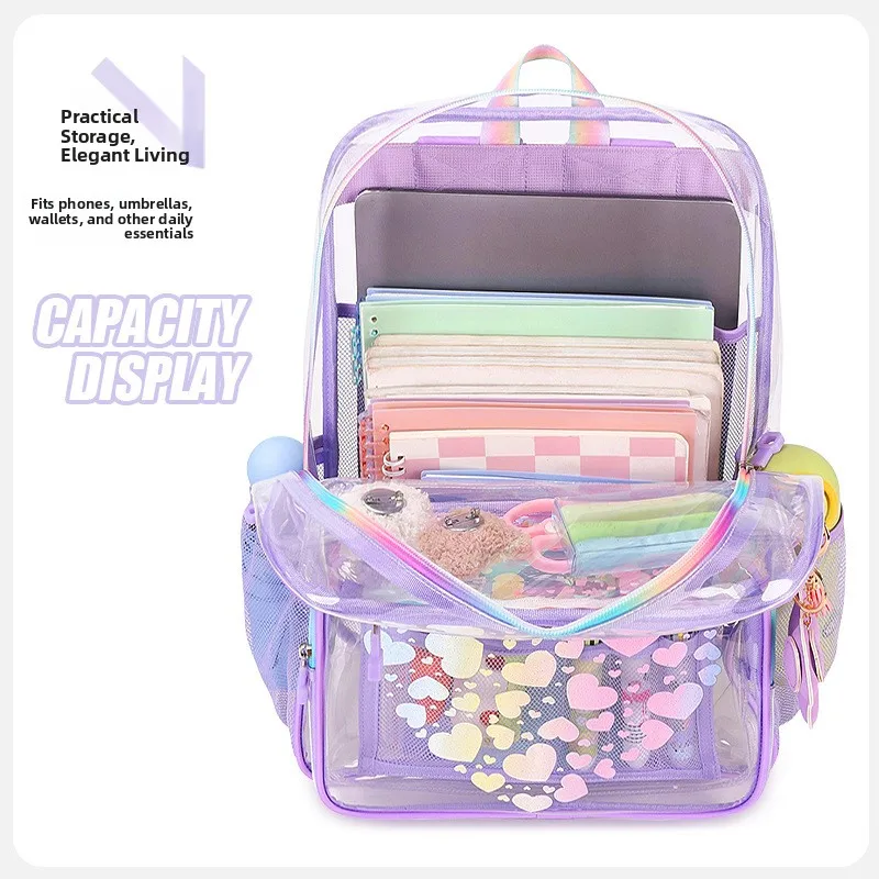 Transparent Bapa Faionable Cartoon School Bag for Elementary And High School Students M Fem Students Dual oulde... 3