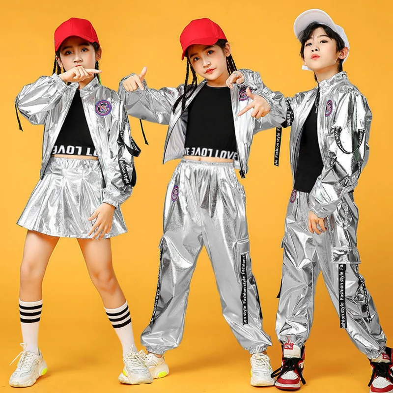 

2023 Hot Sale Children Hip-hop Astronaut Space Suits Boys Drums Clothing set Girls Silver Color Jazz Dance Costumes Rave Clothes