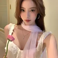 French Thin Long Silk Scarf Adjustable Elegant Chiffon Silk Scarf Soft Wrap Pink/purple Ribbon Neckerchief Women