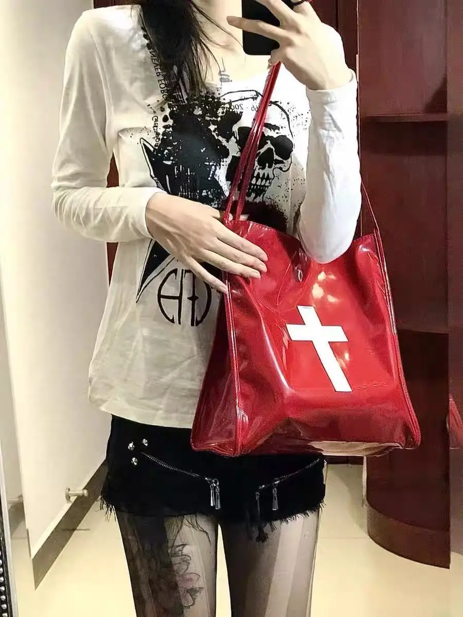 JIAERDI Retro Gothic Cross Y2k Handbag Women Hot Girls PU Leather Large Capacity Handbags Ladies Harajuku Vintage Shoulder Bags