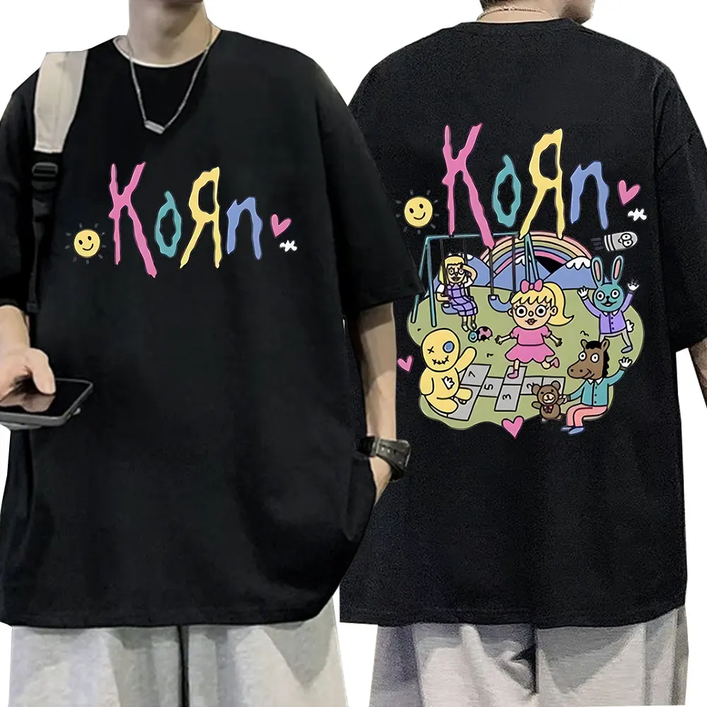 

Korn Cartoon Rock Band Music Album Print T Shirt Vintage Metal Gothic Oversized T-shirts Unisex Y2k Fashion Aesthetics T Shirts