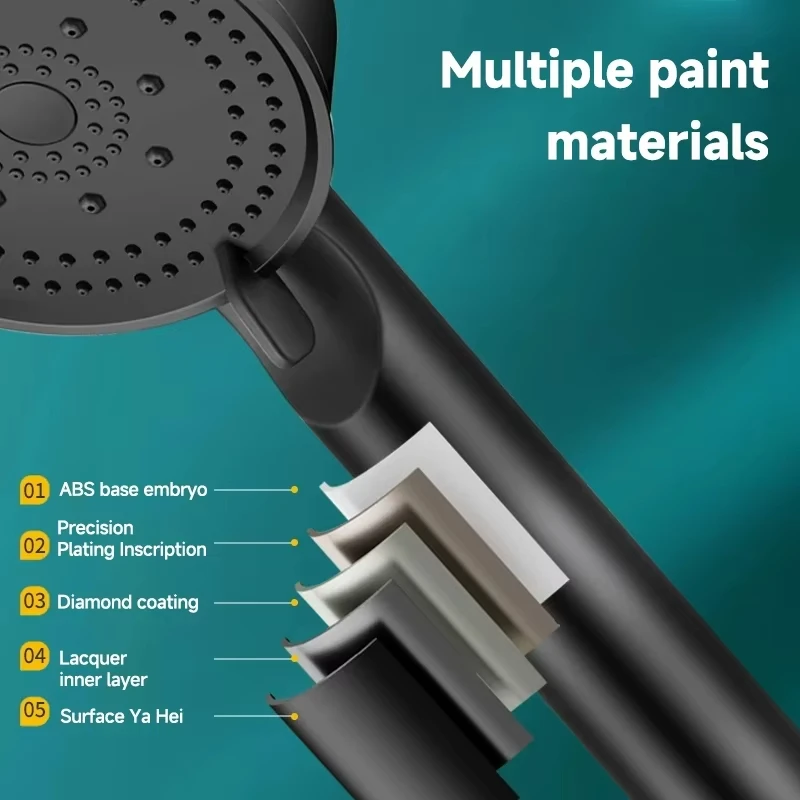Black Booster Shower Head Adjustable High Pressure Water Massage Shower Head Home Handheld Sprayer Bathroom Supplies 5 Modes 5
