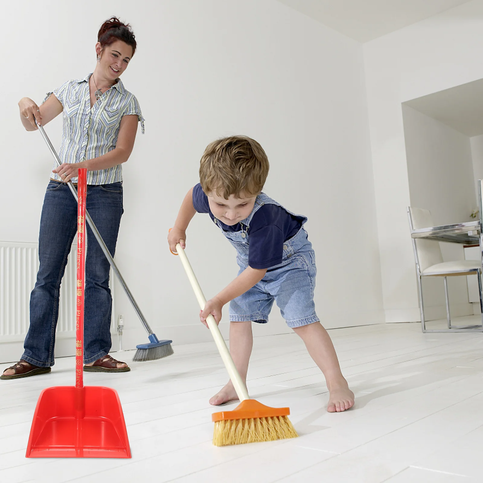 

Brush Household Garbage and Dustpan Set Stand up Cleaning Long Handle Handled with Metal Child