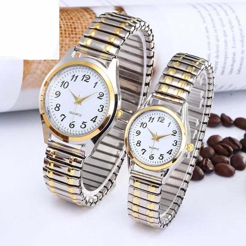 Man Women Couple Wrist Watches Stainless Steel Band Alloy Lovers Business Quartz Movement Wristwatch Elastic Strap Band Watch 5