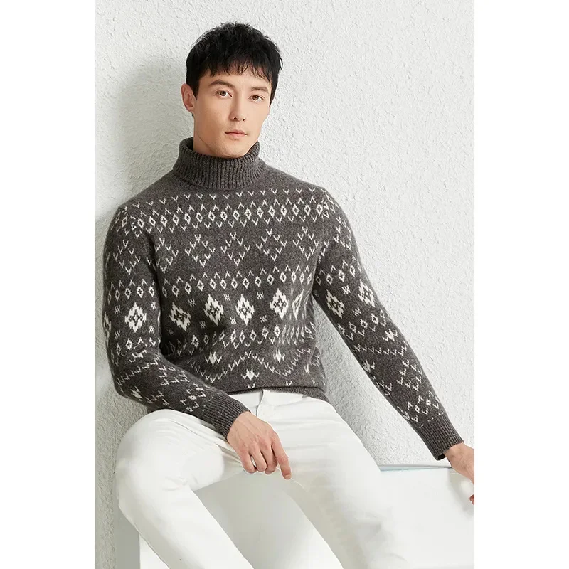 

Luxury Woolen Sweater Men's High Neck Thickened Heavy Autumn Winter Warm Fashion Young and Middle-Aged Pullover