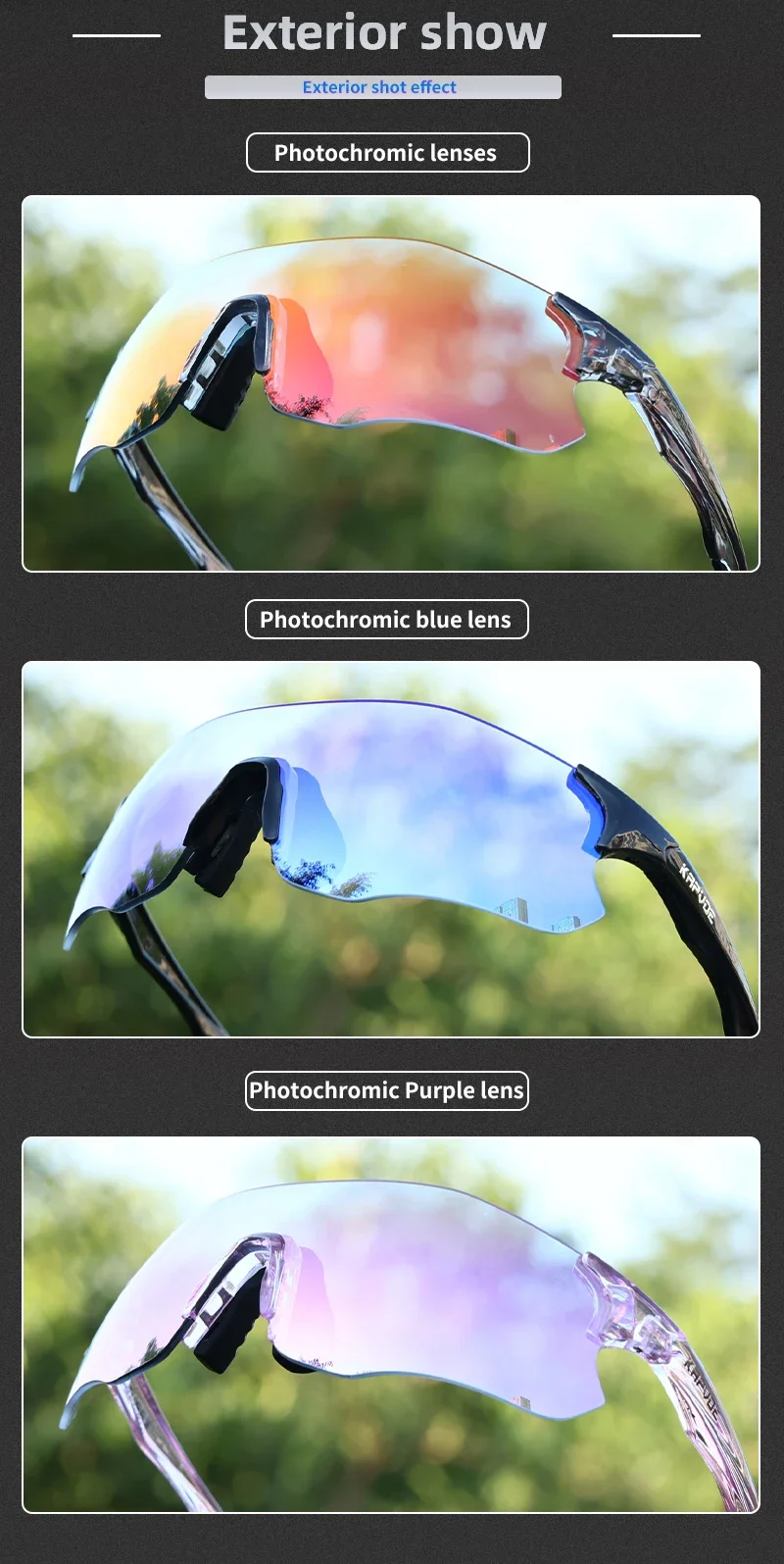 Kapvoe Neue Photochrome Laufsonnenbrille Leichte Sportbrille für Herren Marathon Radsport Mountainbike Schutzbrille Rot – Detail 8