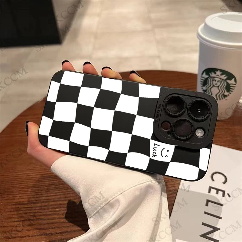 Matte White Grid Shockproof Fashion Phone Case - Stylish Back Cover