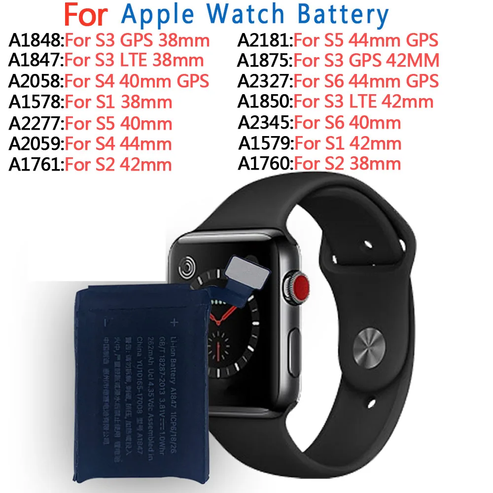 Baterias e ferramentas gratuitas para Apple Watch Series 3, GPS, LTE, 38mm,  42mm, A1847, A1875, A1848