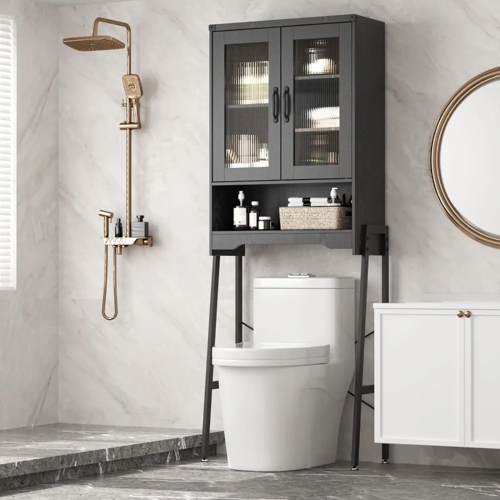 Bathroom Cabinet, with Tempered Glass Doors & Adjustable Shelf, Bathroom Organizer Space Saver Over Toilet , Bathroom Cabinet