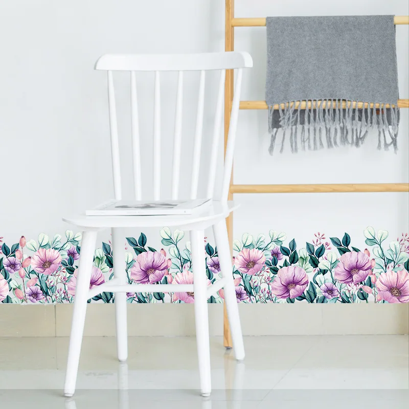 Purple Flowers Wall Poster for Kitchen Living Room Skirting Line Living