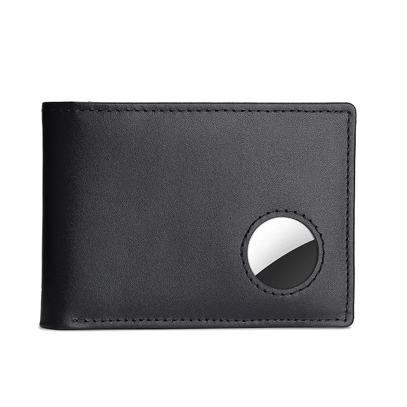 

Cowskin Genuine Leather Men Wallet For Airtags RFID Blocking Credit Bank Card Holder with ID Window Male Business Purse Black