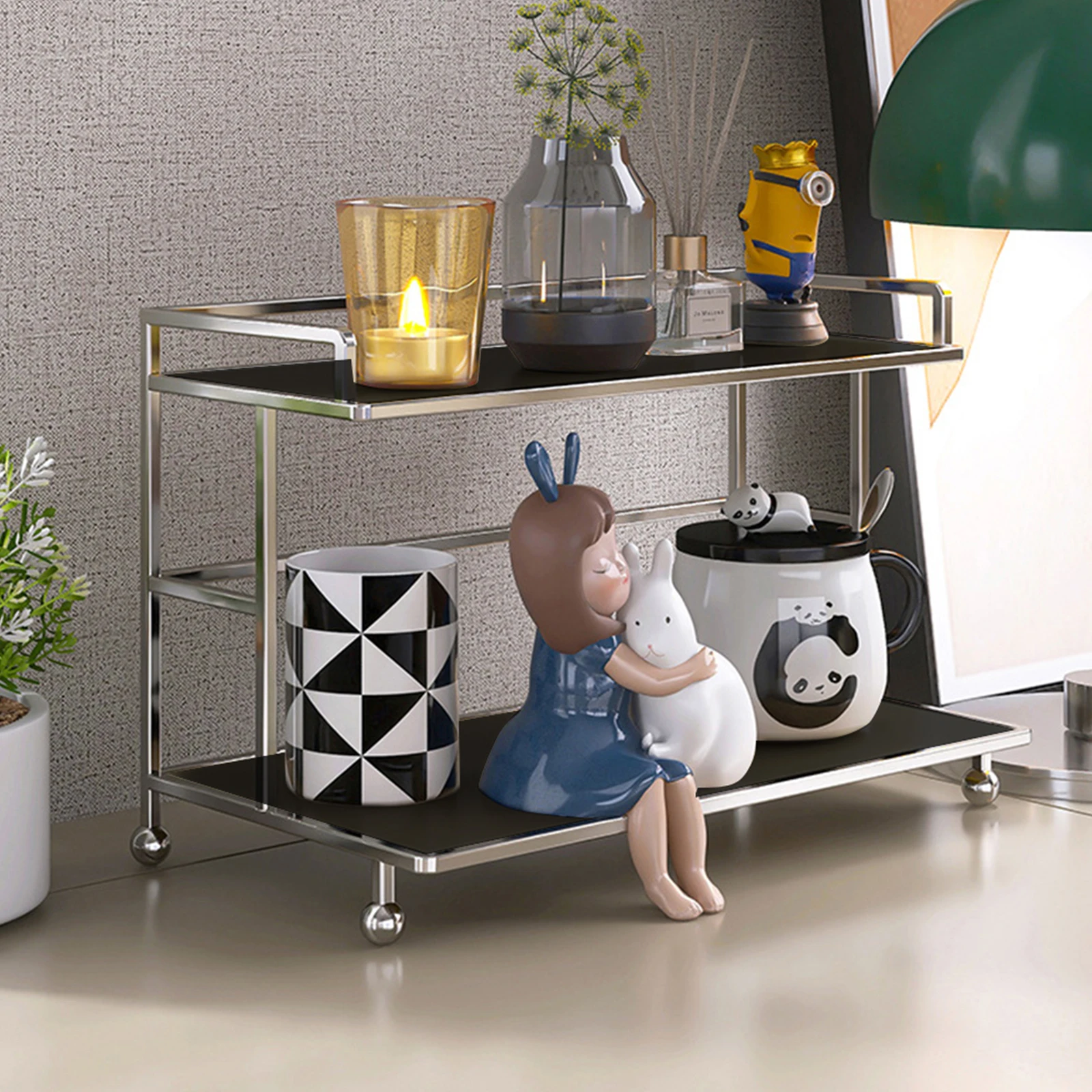 Metal 2 Tier Bathroom Makeup Storage Rack Organizer