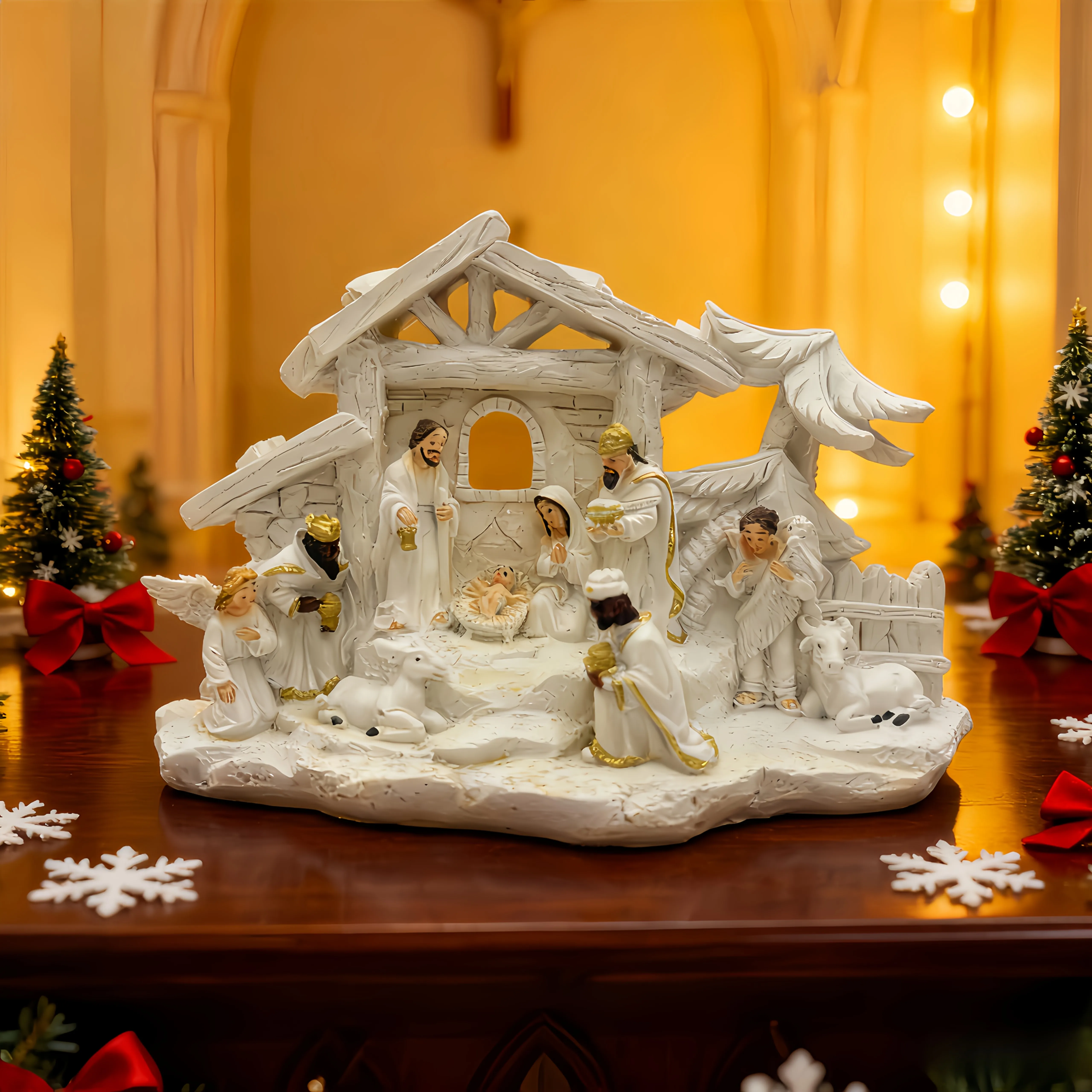 Weihnachtskrippenfigur, klassische Krippenhaus-Statue, Weihnachtsdekoration für den Schreibtisch, geeignet für den Schreibtisch – Detail 2