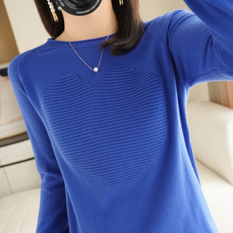 green sweater Women's Sweaters 2022 Spring/Autumn New 100% Wool Sweaters Casual Knit Ladies Tops Crew Neck Pullovers Long Sleeves Versatile cropped cardigan