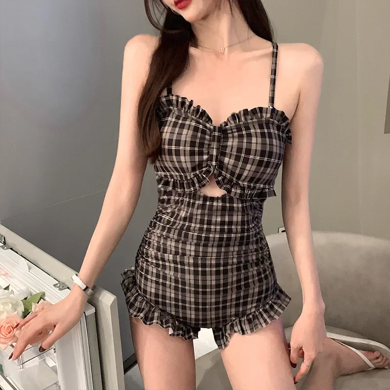 

Female Bathing Swimming Suit 2024 High Waist Swimsuit Women Swimwear Striped Drawstring Front Shorts Bikini Summer Beachwear