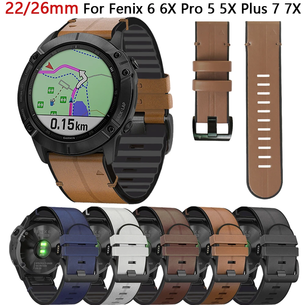 22 26mm Watch Strap Wristband For Garmin Fenix 6 6X Pro 5 5X Plus 7 7X 3 3HR 955 945 Leather