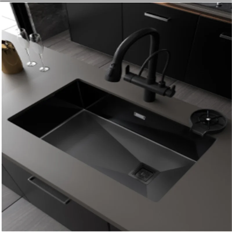 

Black nano 304 stainless steel handmade sink single kitchen dishwasher undercounter basin