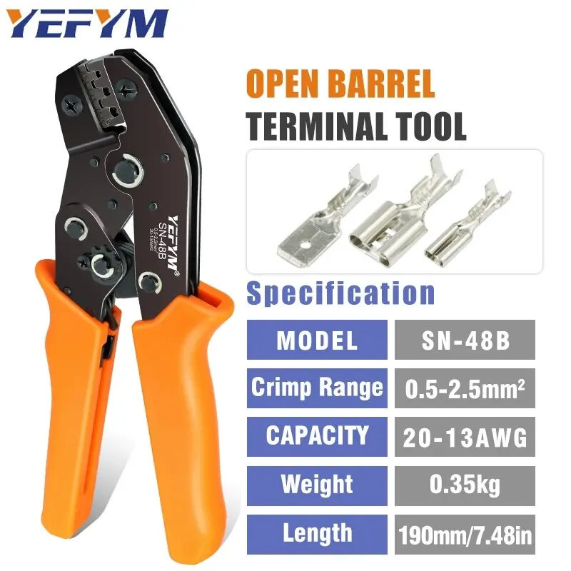 For TAB 2.8/4.8/6.3 Car Terminals SN-48B Crimping Pliers 0.5-2.5mm2/23-13AWG High Precision Jaw Wire Electrical Hand Tools 2
