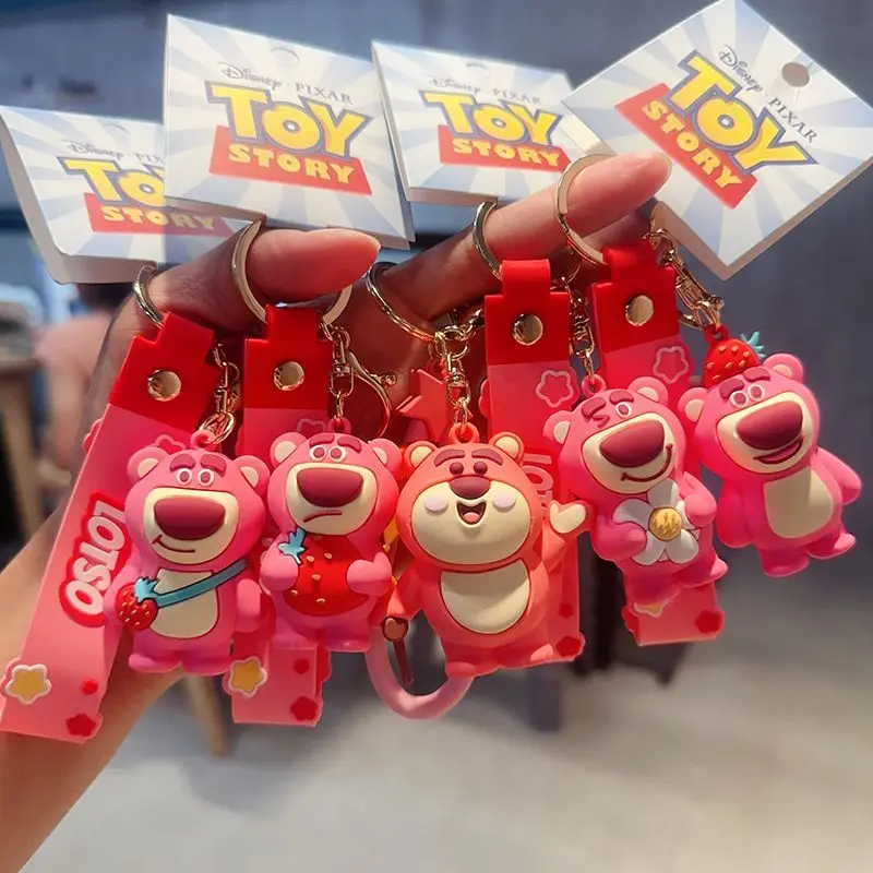 

New Genuine Disney Cartoon Animation Strawberry Bear Doll Keychain Cute Creative Silicone Bag Pendant Hand-made Birthday Gift