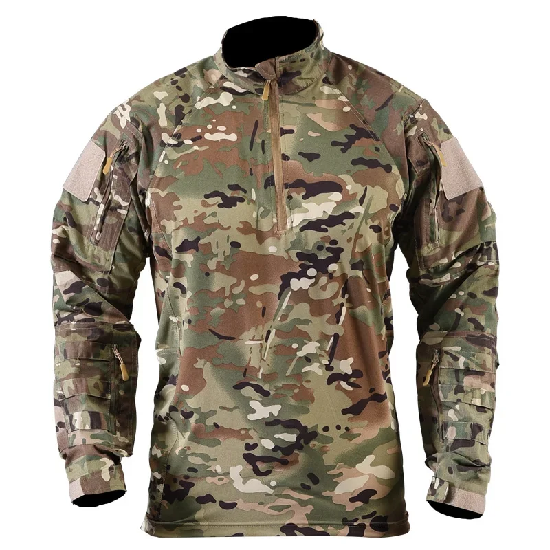 Casual Pullover Tops Combat Shirt Tactical Shirts 1/4 Zip Paintball Camping Hunting Clothes Work Men Clothing Wear-resisting 2