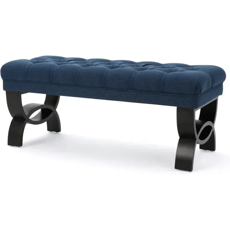 

Fabric Ottoman Bench, Dark Blue 17.25”D X 41.00”W X 16.75”H Chair Furniture