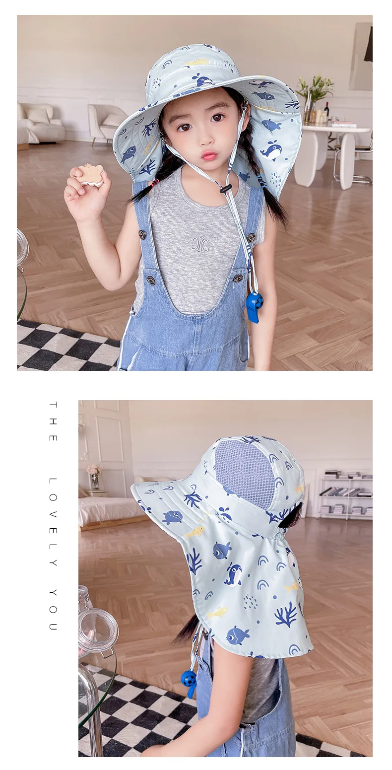 Cappello per bambini, cappello di protezione solare in rete a tesa larga UPF 50+ per ragazzi e ragazze, cappelli da spiaggia dal design arrotolabile con mento regolabile_voghion.com