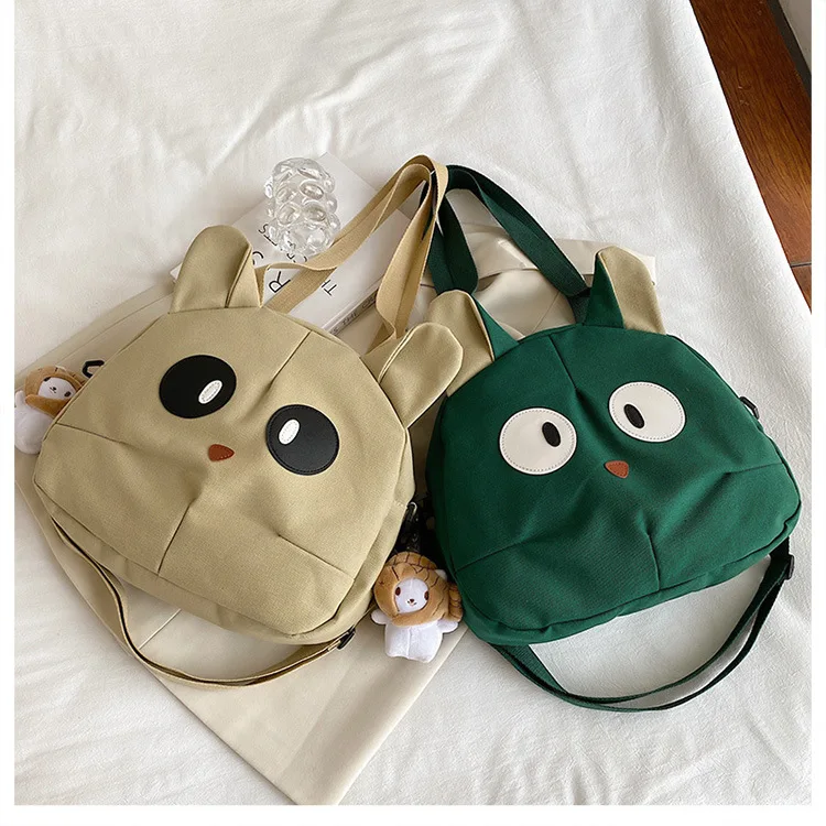 khaki and green color cat tote bag