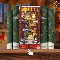 DIY Wooden Christmas Book Nook Shelf Insert Kit Miniature Building Kits Bookshelf With Lights Bookends for Adults Crafts Gifts 2
