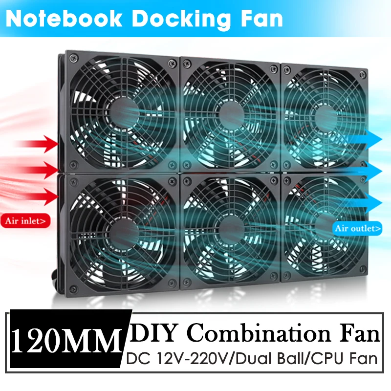 Gdstime-universal Notebook Base Grande Air Cooler Ventilador de Refrigeração Velocidade Ajustável Faça Você Mesmo Ventilador Desktop dc 12v 220v 240v 120 Milímetros 360 Milímetros