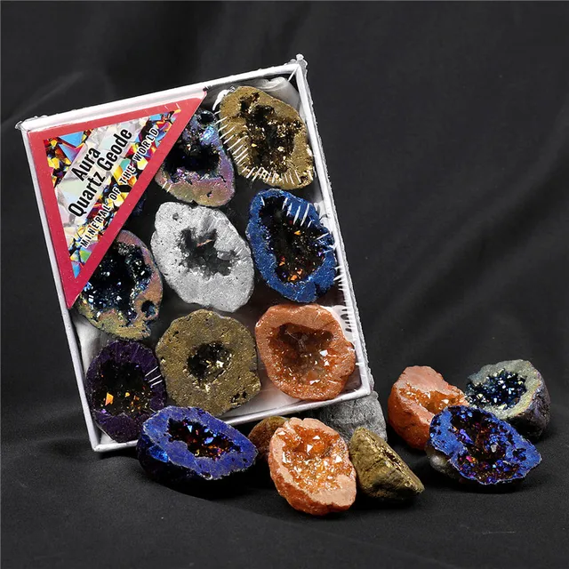 Kit com 9 Geodos de Àgata Natural - Geodos Irregulares Coloridos - Energização e Artes Místicas