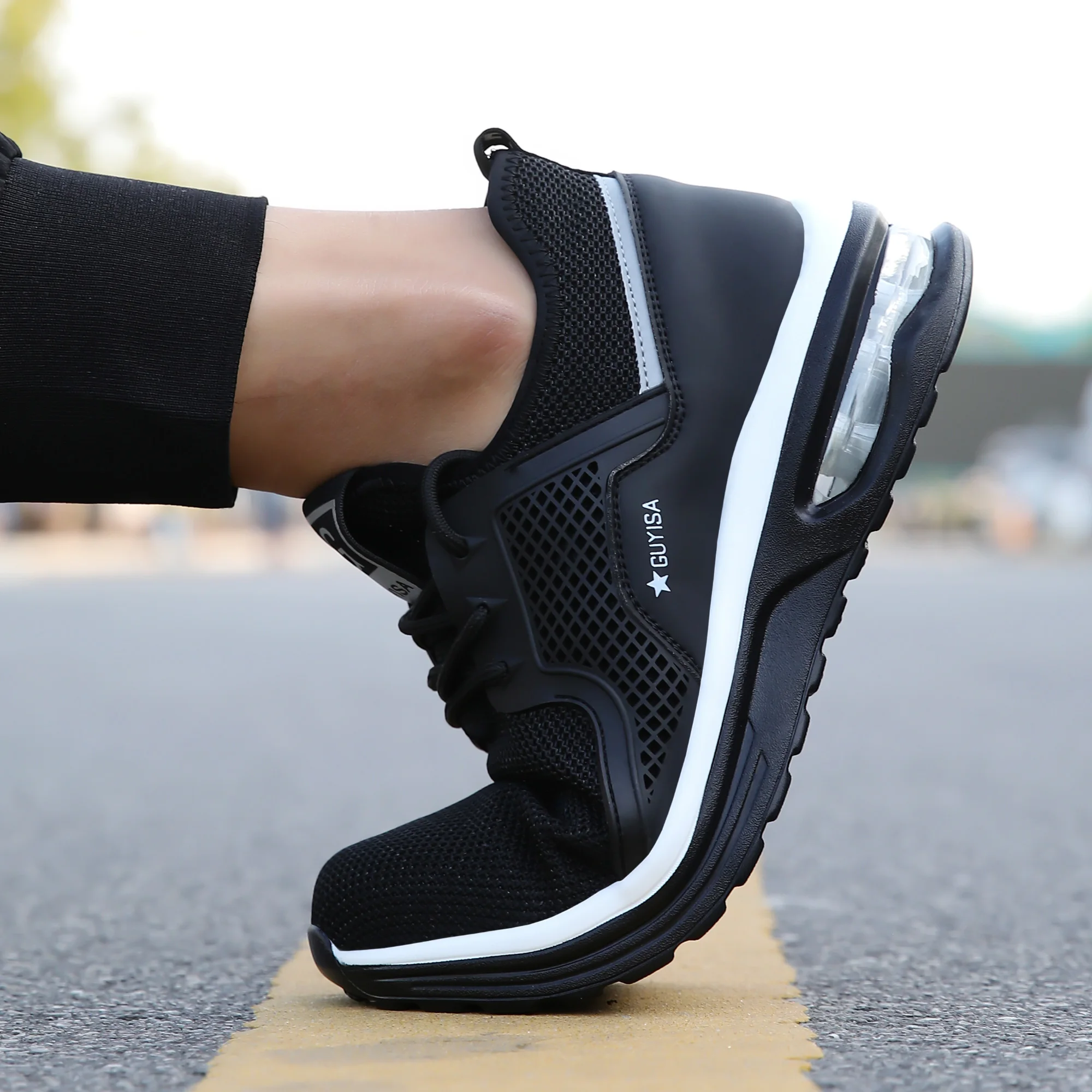 Men Work Safety Shoes Man Safeti Breathable Air Cushion Work Protective Sneakers Anti-Puncture Work Male Steel Toe Safety Boots